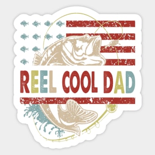 Vintage Reel Cool Dad Fishing Hunting American Flag Sticker
